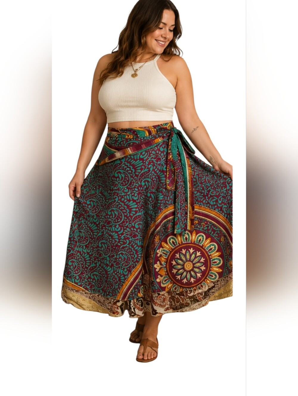 Darn Good Yarn Handmade India Reversible Wrap Midi Skirt Plus 8-20 Boho